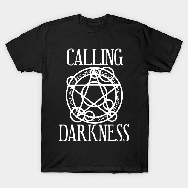 Calling Darkness White Logo T-Shirt by Calling Darkness Podcast